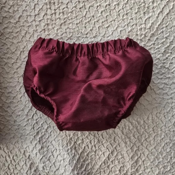 Baby Girl Floral Lined Burgundy Dress with Diaper Cover set of 2 - Picture 6 of 9